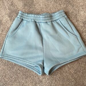 solid blue elastic waist shorts